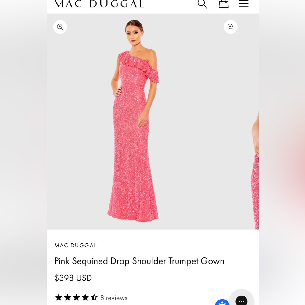 Mac Duggal Pink Sequined Drop Shoulder Trumpet Gown. Size 4. NWT.